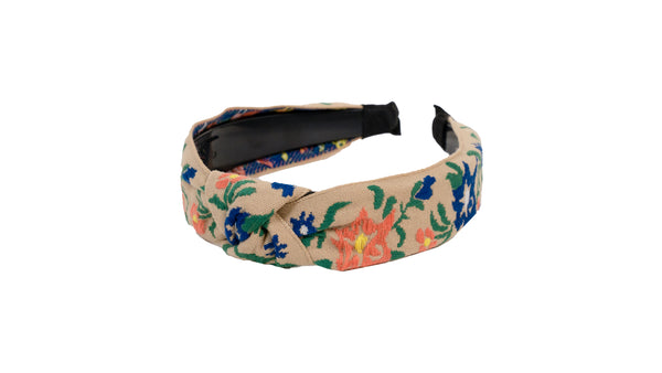 Beige Embroidered Floral Headband