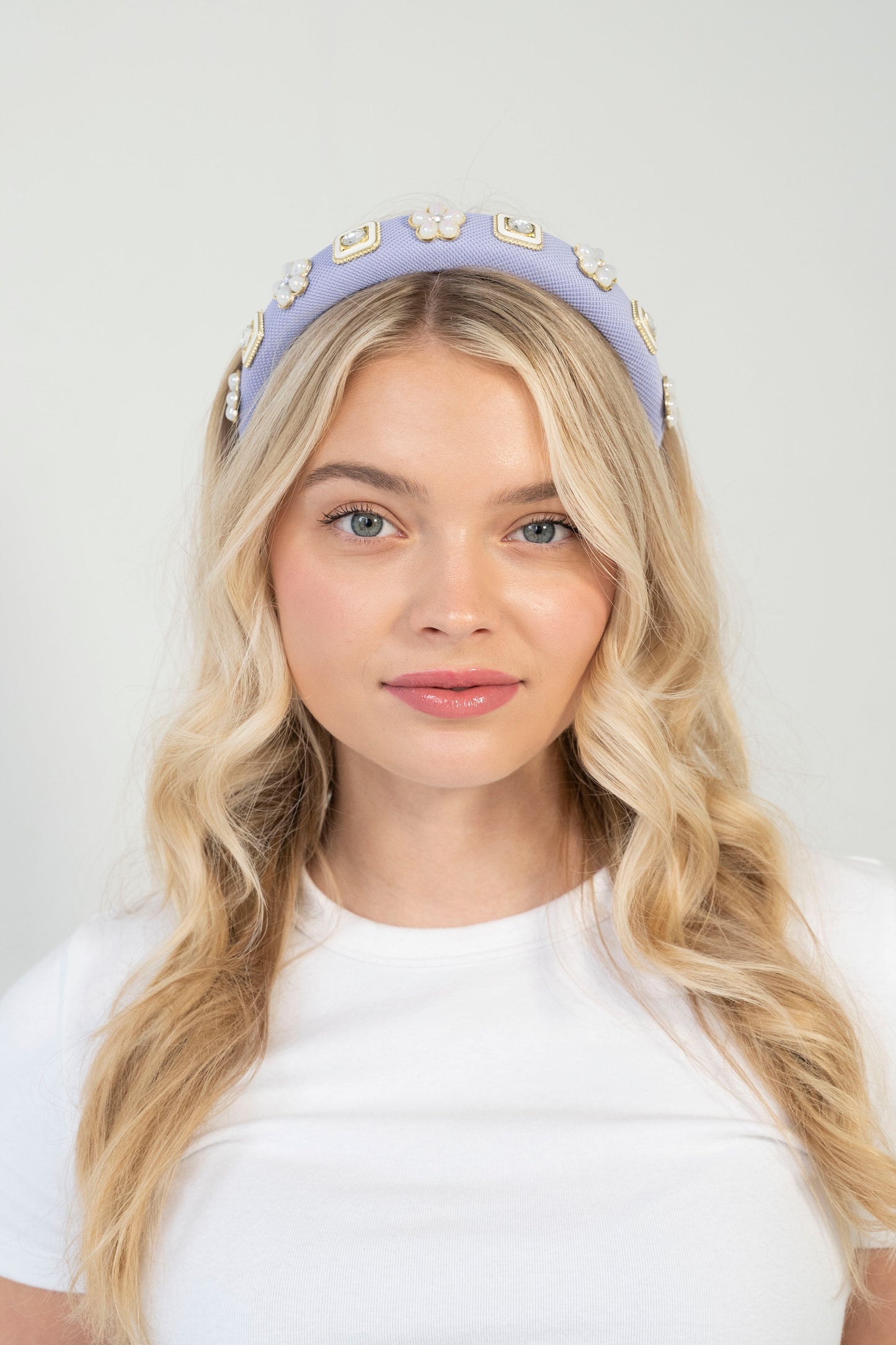 Flower Pearl Mesh Headband - Purple