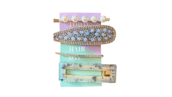 Locks & Mane blue gemstone barrette set of 4 with pearls and crystals