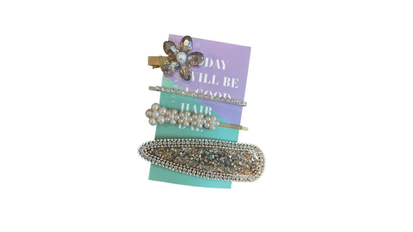 Floral Gemstone Barrette Set