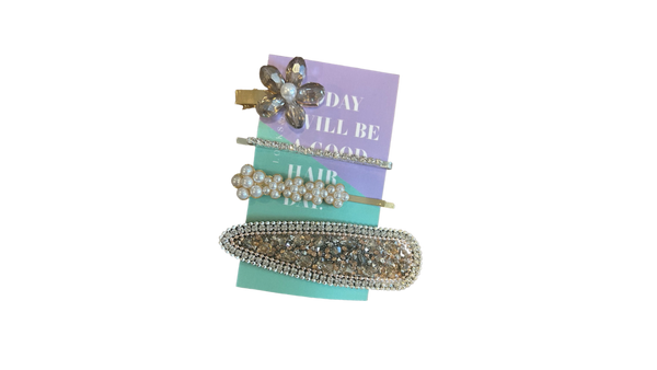 Locks & Mane floral gemstone barrette set of 4 with pearls and diamonds