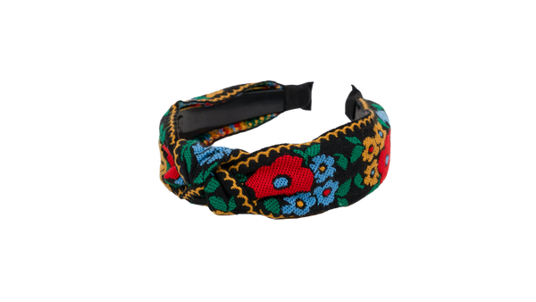 Black Embroidered Floral Headband