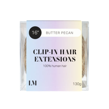 16 inch clip-in hair extensions Butter Pecan shade in box — Locks & Mane