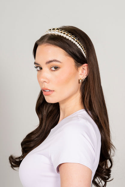Pearl and gold ball headbands styled together — Locks & Mane