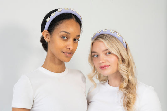 Flower Pearl Mesh Headband - Purple
