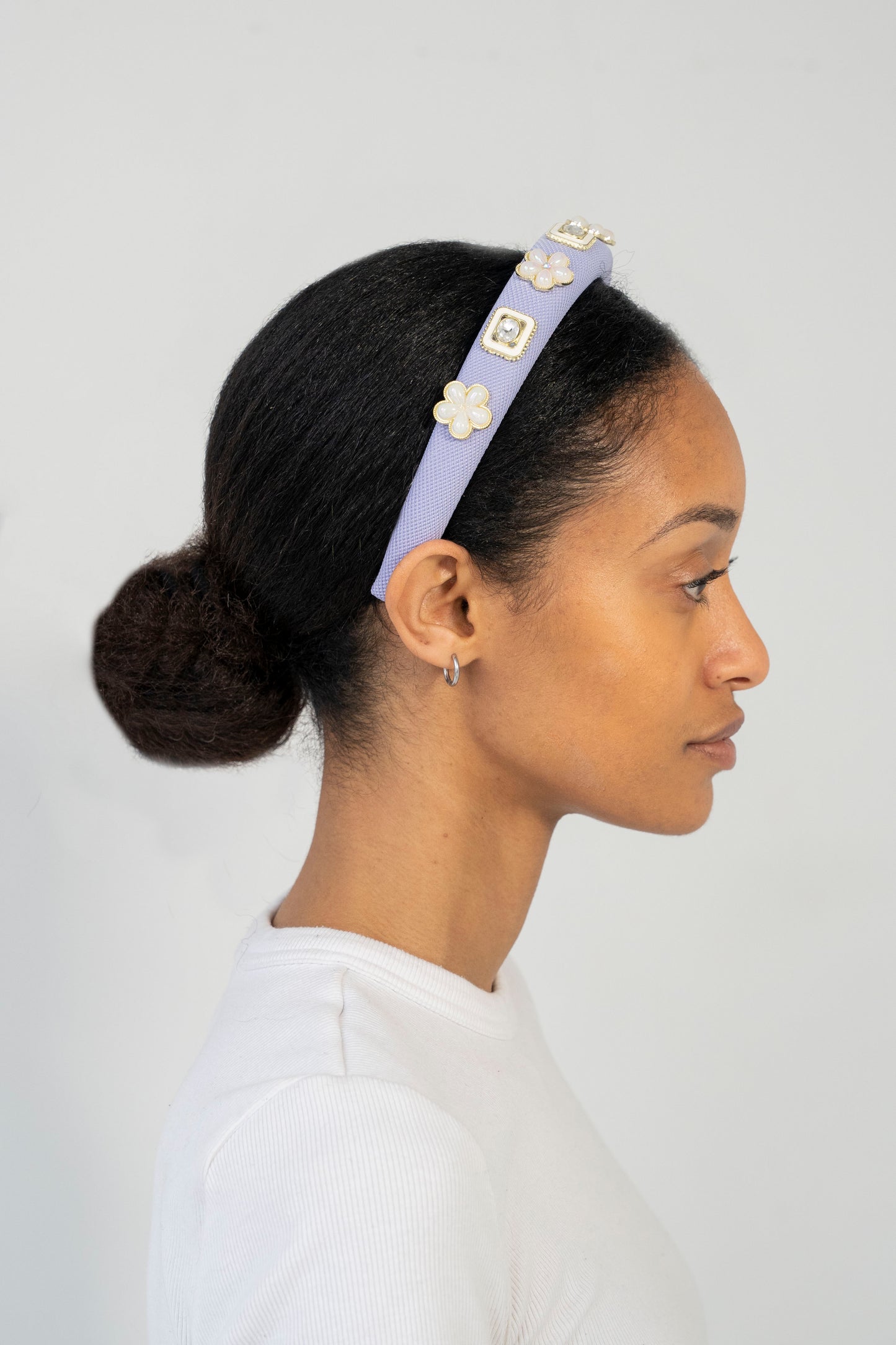 Flower Pearl Mesh Headband - Purple