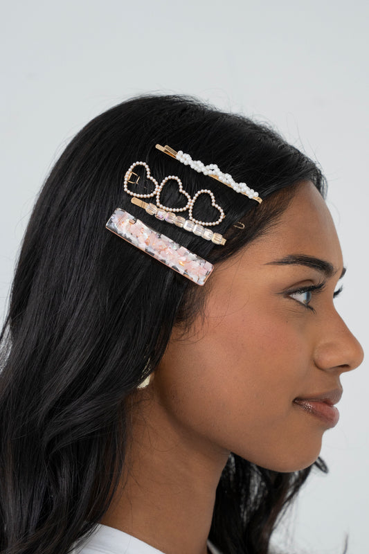 3 Hearts Barrette Set