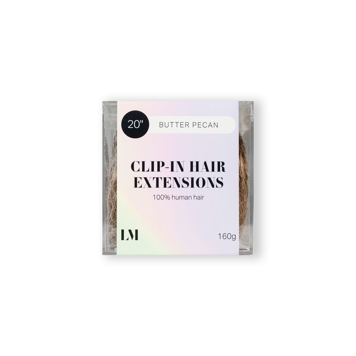 20 inch clip-in hair extensions Butter Pecan shade on white background — Locks & Mane
