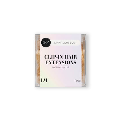 20 inch clip-in hair extensions Cinnamon Bun shade on white background — Locks & Mane