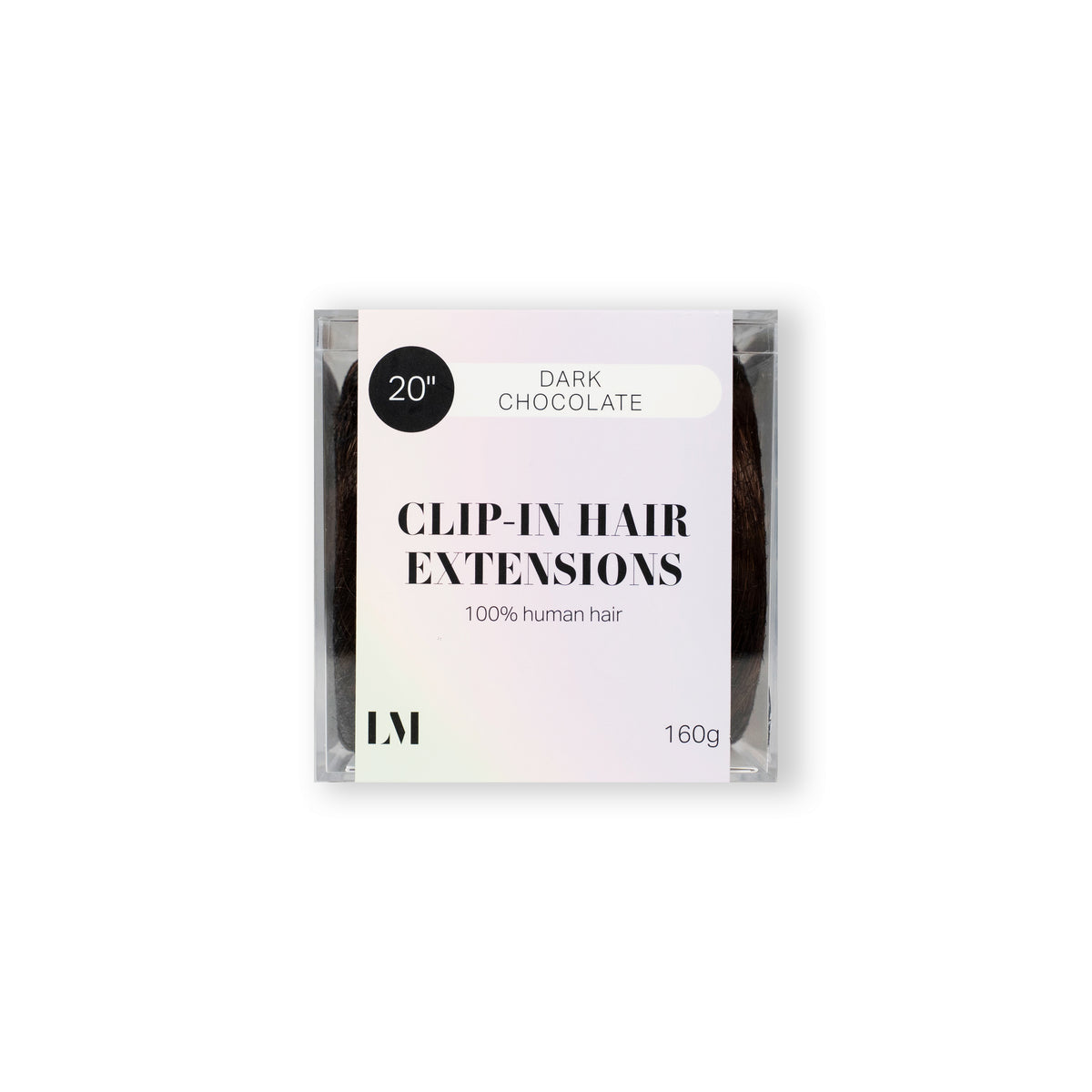 20 inch clip-in hair extensions Dark Chocolate shade on white background — Locks & Mane