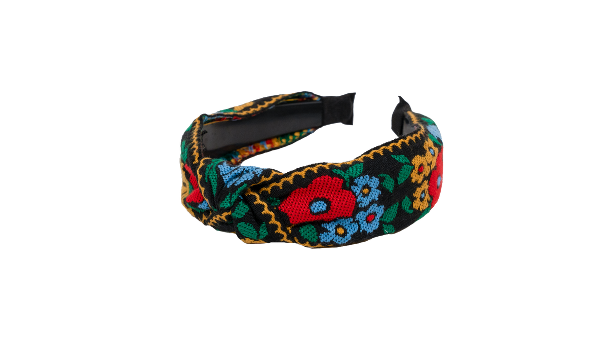 Flowers embroidered headband Knotted Floral Embroidered Headband - Embroidered Tie Flower  main image 3