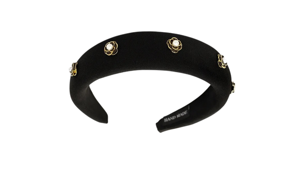 Locks & Mane padded brooch headband with floral brooches in soft-knit fabric