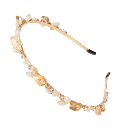 Locks & Mane gold laurel headband with faux pearls on thin metal band