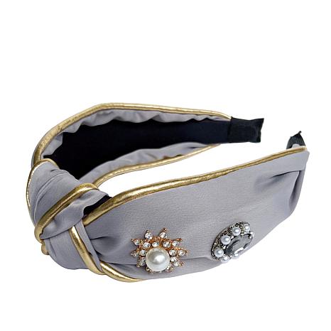 Jeweled Knotted Headband in Grey